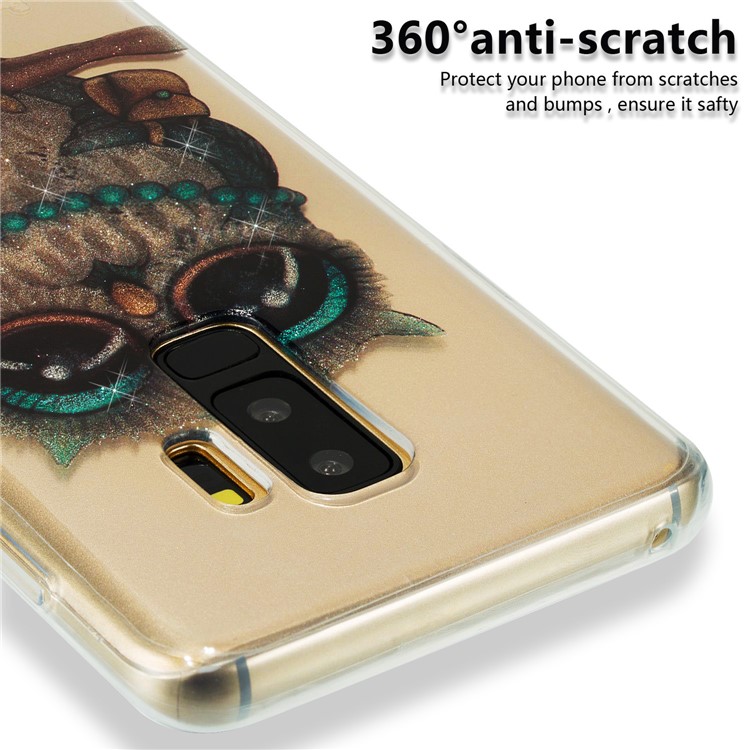 IMD Glitter Powder TPU Cell Phone Case for Samsung Galaxy S9+ SM-G965 - Owl Pattern-3