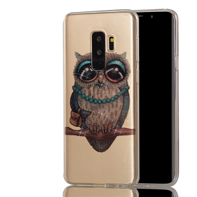 IMD Glitter Powder TPU Cell Phone Case for Samsung Galaxy S9+ SM-G965 - Owl Pattern-6