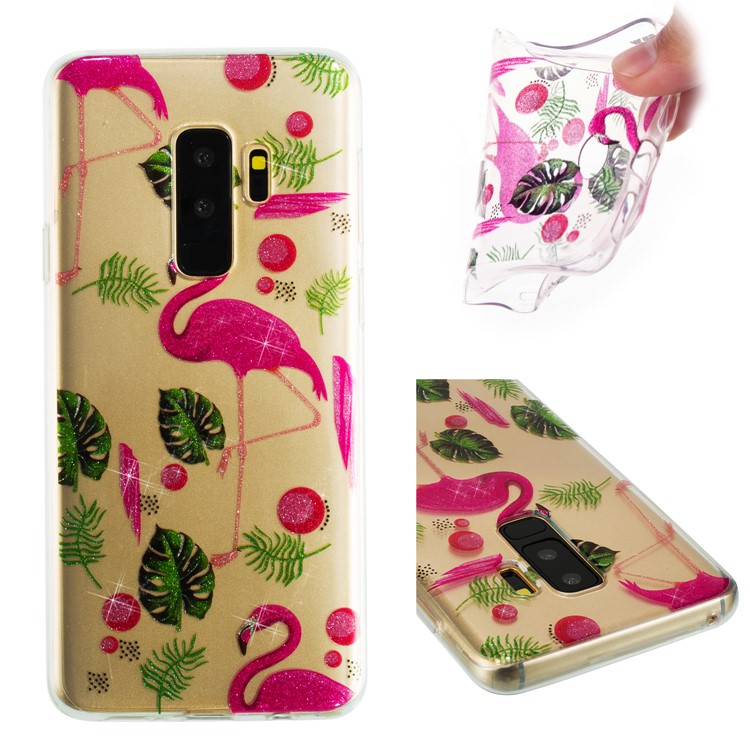IMD Glitter Powder TPU Mobile Phone Cover for Samsung Galaxy S9+ SM-G965 - Flamingoes-1