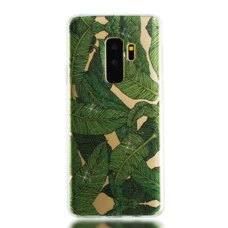IMD Glitter Powder TPU Cell Phone Cover for Samsung Galaxy S9+ SM-G965 - Green Leaves-5