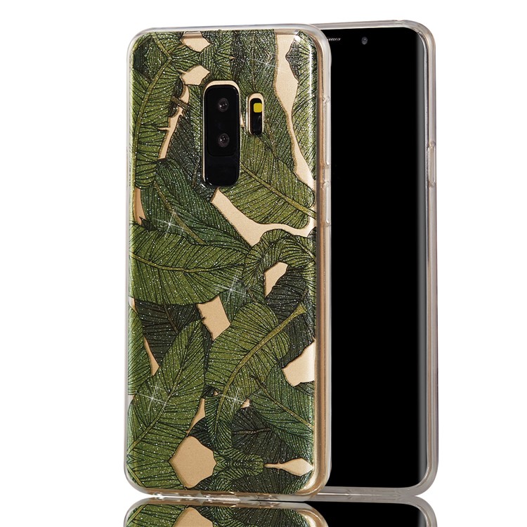 IMD Glitter Powder TPU Cell Phone Cover for Samsung Galaxy S9+ SM-G965 - Green Leaves-6