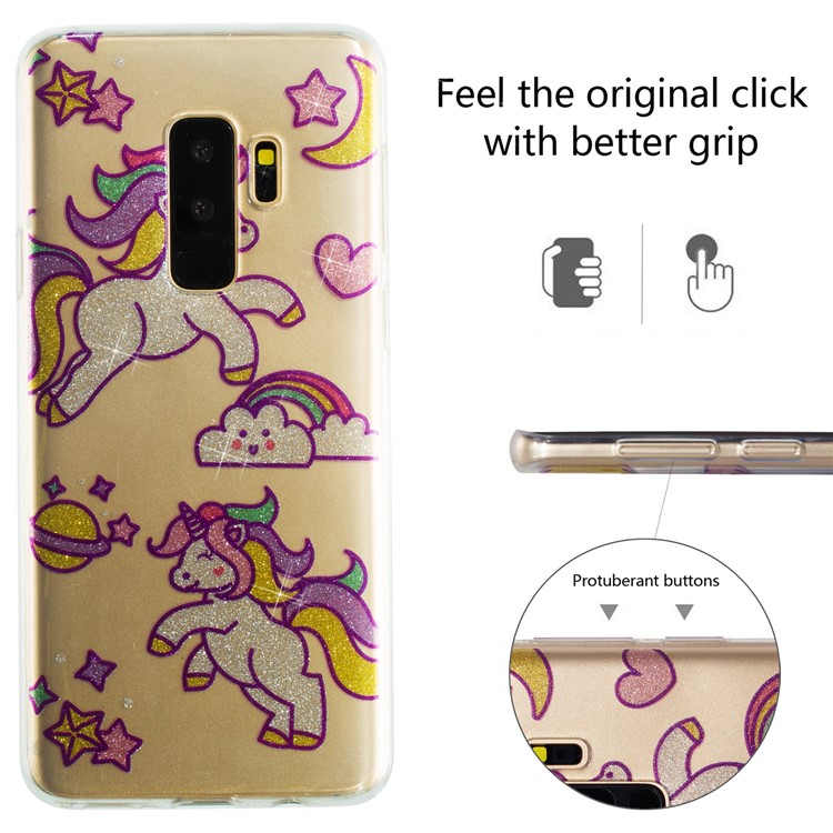 IMD Glitter Powder TPU Protective Cover for Samsung Galaxy S9 Plus SM-G965 - Playing Unicorns-2