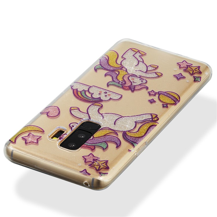 IMD Glitter Powder TPU Protective Cover for Samsung Galaxy S9 Plus SM-G965 - Playing Unicorns-4