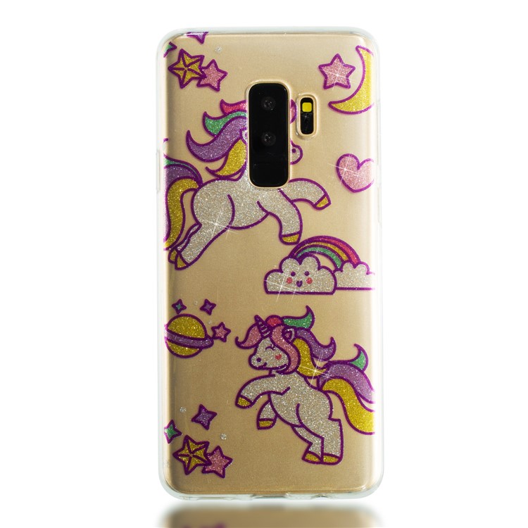 IMD Glitter Powder TPU Protective Cover for Samsung Galaxy S9 Plus SM-G965 - Playing Unicorns-5