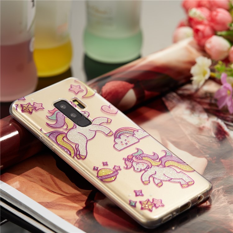IMD Glitter Powder TPU Protective Cover for Samsung Galaxy S9 Plus SM-G965 - Playing Unicorns-7