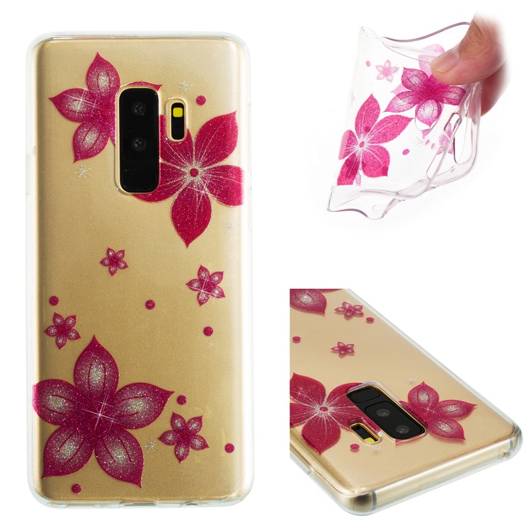 IMD Glitter Powder TPU Back Case for Samsung Galaxy S9 Plus SM-G965 - Red Flower-1