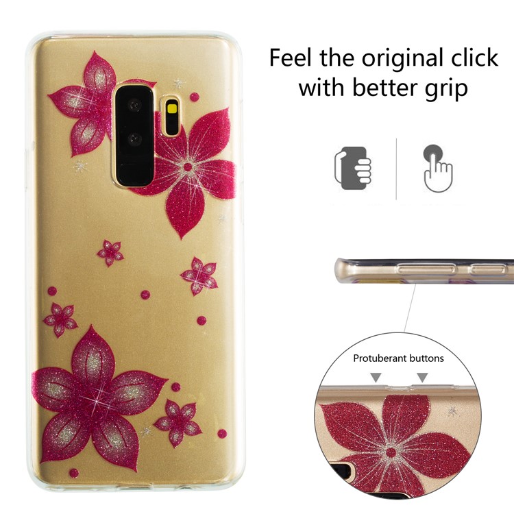 IMD Glitter Powder TPU Back Case for Samsung Galaxy S9 Plus SM-G965 - Red Flower-2