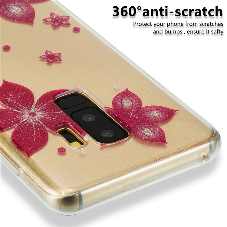 IMD Glitter Powder TPU Back Case for Samsung Galaxy S9 Plus SM-G965 - Red Flower-3