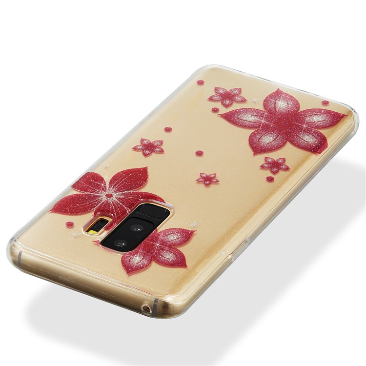 IMD Glitter Powder TPU Back Case for Samsung Galaxy S9 Plus SM-G965 - Red Flower-4