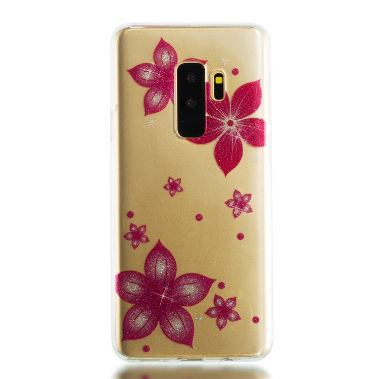 IMD Glitter Powder TPU Back Case for Samsung Galaxy S9 Plus SM-G965 - Red Flower-5