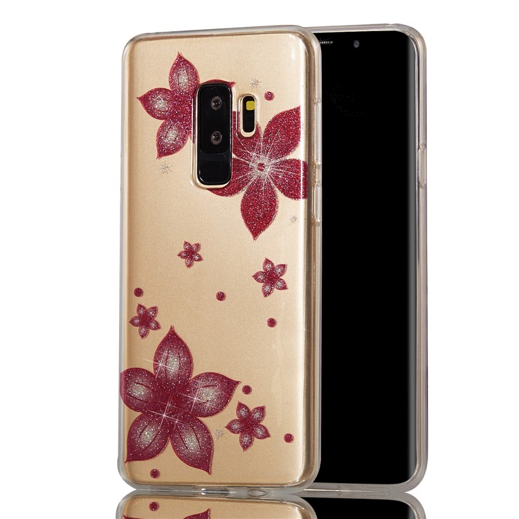 IMD Glitter Powder TPU Back Case for Samsung Galaxy S9 Plus SM-G965 - Red Flower-6