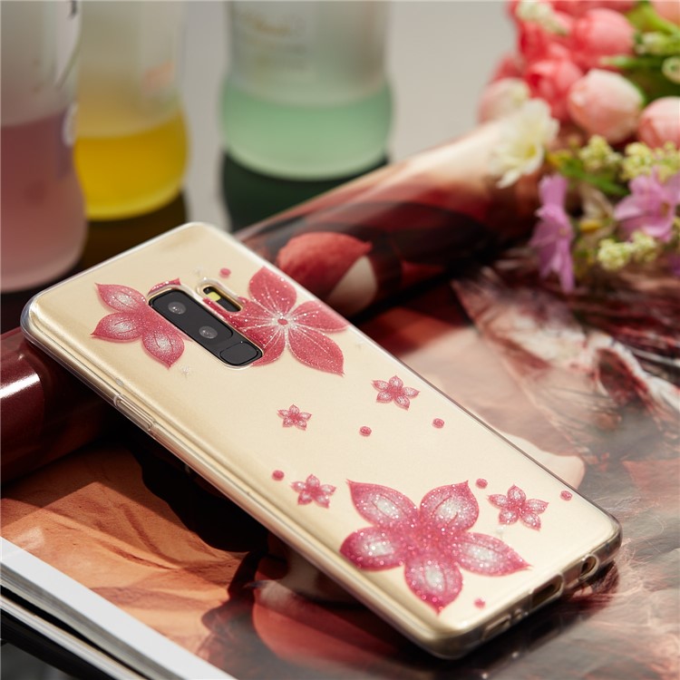 IMD Glitter Powder TPU Back Case for Samsung Galaxy S9 Plus SM-G965 - Red Flower-7