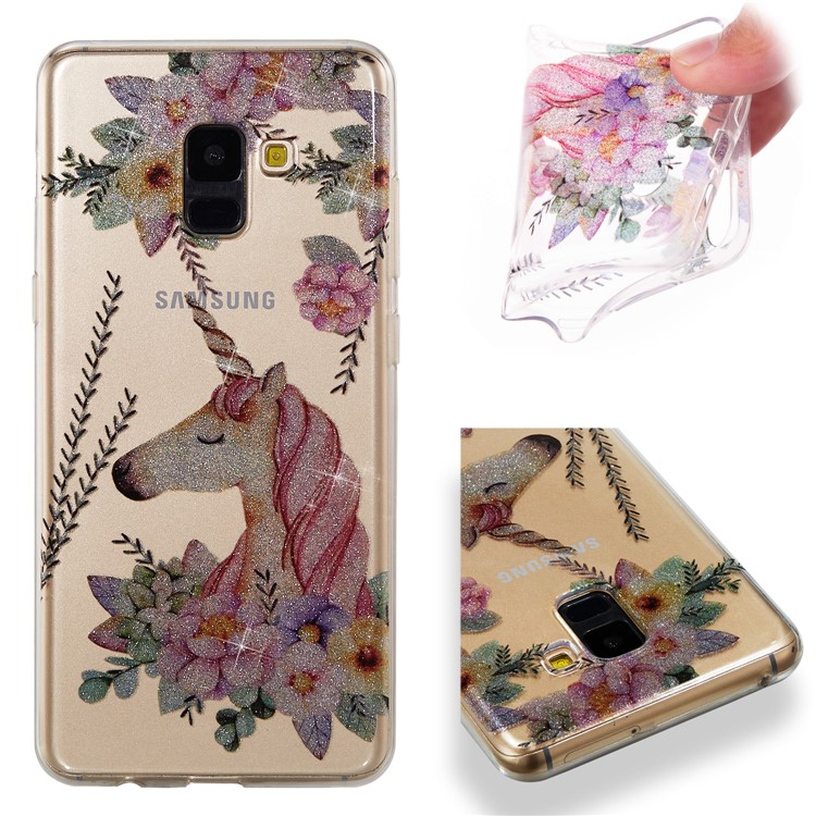 IMD Glitter Powder TPU Phone Case for Samsung Galaxy A8 (2018) - Unicorn and Flower-2