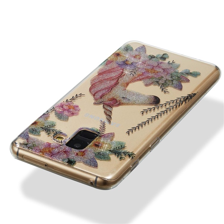 IMD Glitter Powder TPU Phone Case for Samsung Galaxy A8 (2018) - Unicorn and Flower-3
