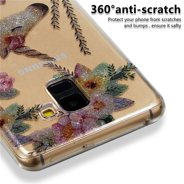 IMD Glitter Powder TPU Phone Case for Samsung Galaxy A8 (2018) - Unicorn and Flower-4
