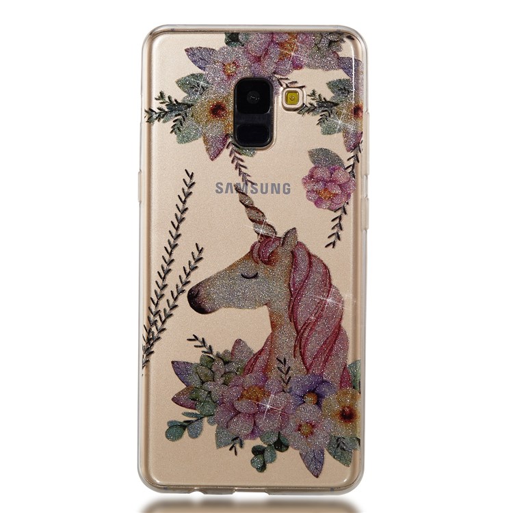 IMD Glitter Powder TPU Phone Case for Samsung Galaxy A8 (2018) - Unicorn and Flower-5