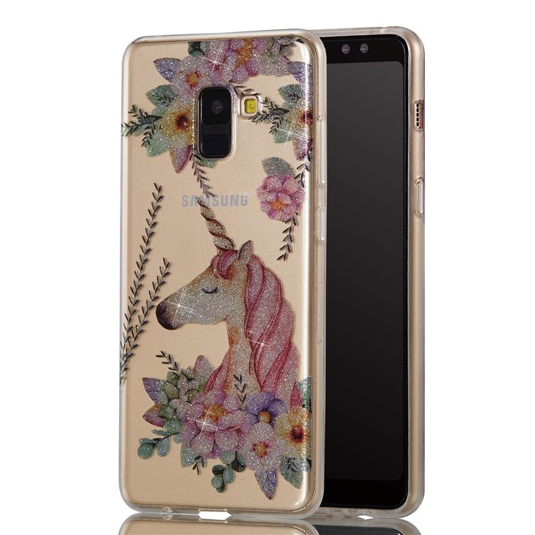 IMD Glitter Powder TPU Phone Case for Samsung Galaxy A8 (2018) - Unicorn and Flower-6