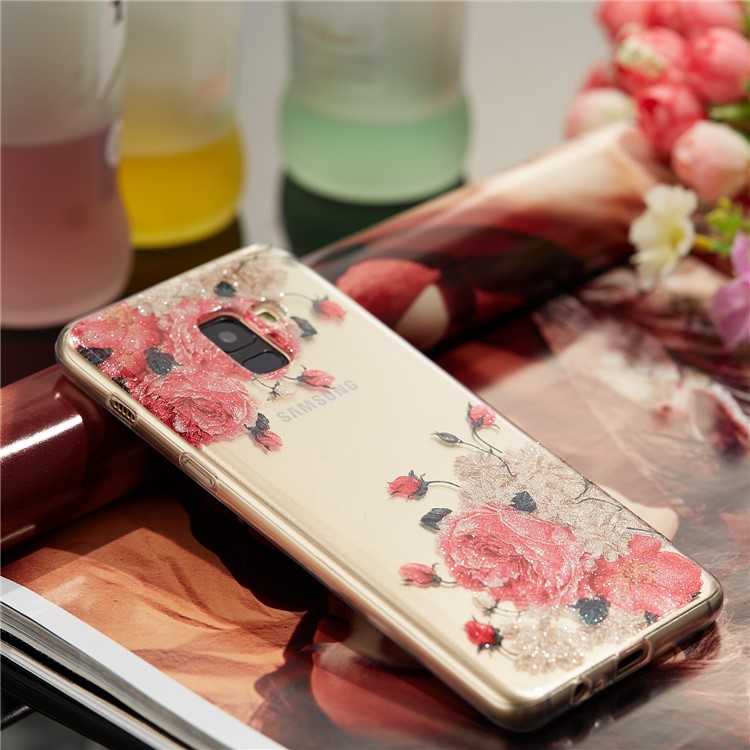 IMD Glitter Powder TPU Cell Phone Cover for Samsung Galaxy A8 (2018) - Pretty Roses-6