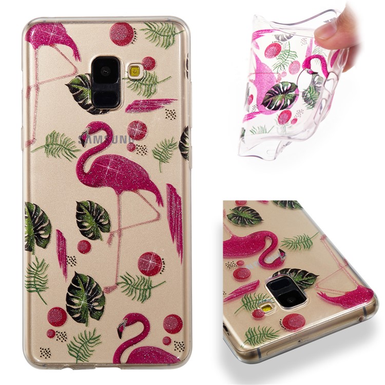 IMD Glitter Powder TPU Phone Shell for Samsung Galaxy A8 Plus (2018) - Flamingoes-1