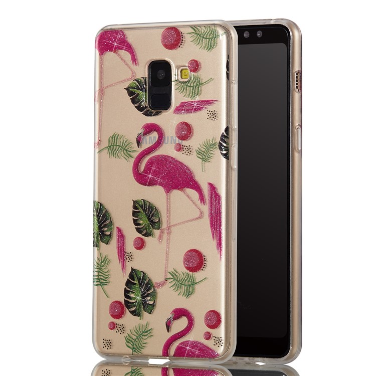 IMD Glitter Powder TPU Phone Shell for Samsung Galaxy A8 Plus (2018) - Flamingoes-6