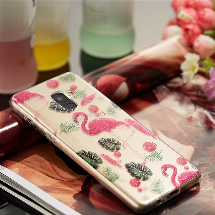 IMD Glitter Powder TPU Phone Shell for Samsung Galaxy A8 Plus (2018) - Flamingoes-7