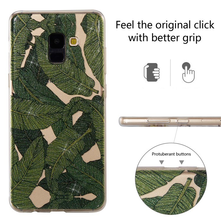 IMD Glitter Powder TPU Phone Casing for Samsung Galaxy A8 Plus (2018) - Green Leaves-2