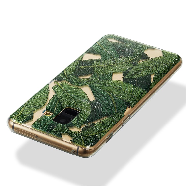 IMD Glitter Powder TPU Phone Casing for Samsung Galaxy A8 Plus (2018) - Green Leaves-3