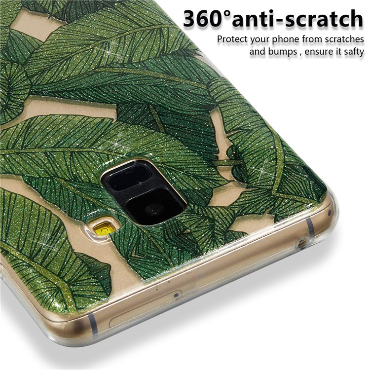 IMD Glitter Powder TPU Phone Casing for Samsung Galaxy A8 Plus (2018) - Green Leaves-4