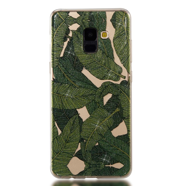 IMD Glitter Powder TPU Phone Casing for Samsung Galaxy A8 Plus (2018) - Green Leaves-5