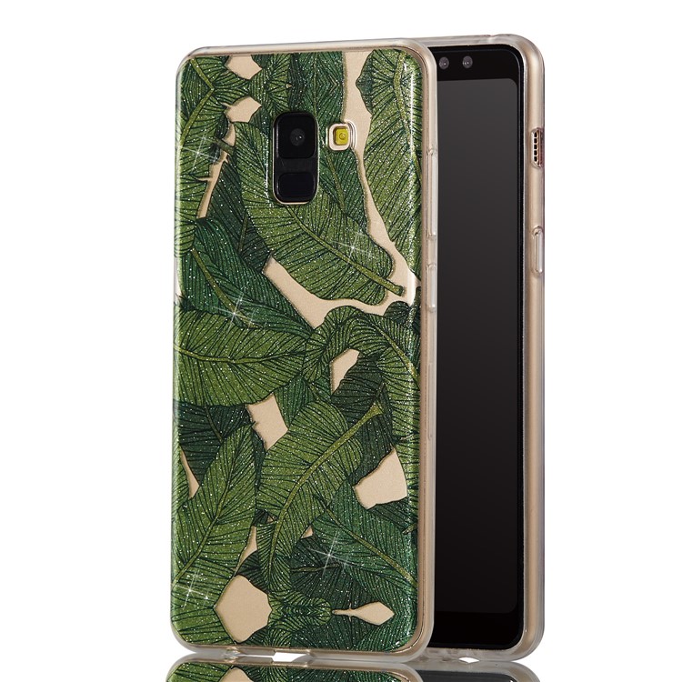 IMD Glitter Powder TPU Phone Casing for Samsung Galaxy A8 Plus (2018) - Green Leaves-6