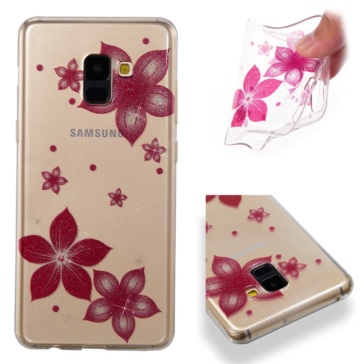 IMD Glitter Powder TPU Cell Phone Case for Samsung Galaxy A8+ (2018) - Red Flower-1