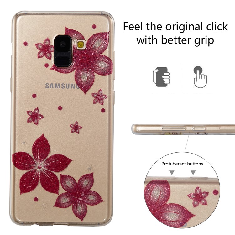 IMD Glitter Powder TPU Cell Phone Case for Samsung Galaxy A8+ (2018) - Red Flower-2