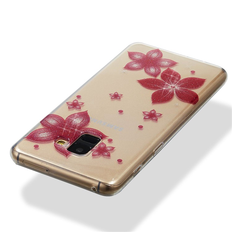 IMD Glitter Powder TPU Cell Phone Case for Samsung Galaxy A8+ (2018) - Red Flower-3