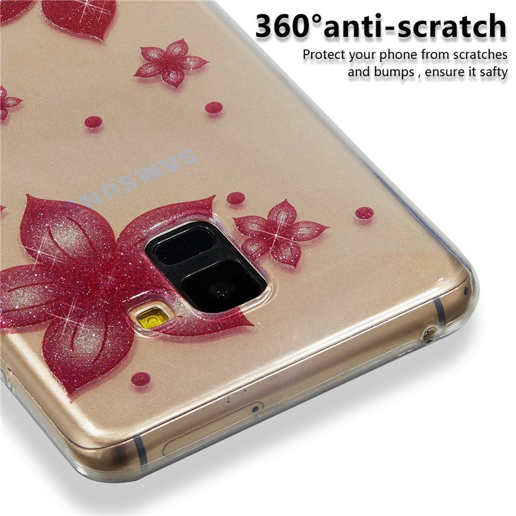 IMD Glitter Powder TPU Cell Phone Case for Samsung Galaxy A8+ (2018) - Red Flower-4