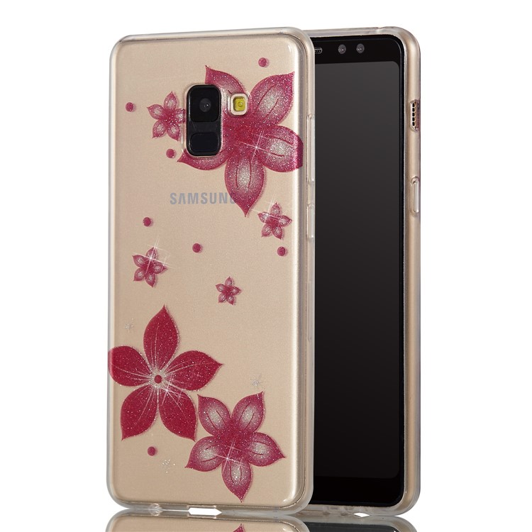 IMD Glitter Powder TPU Cell Phone Case for Samsung Galaxy A8+ (2018) - Red Flower-5
