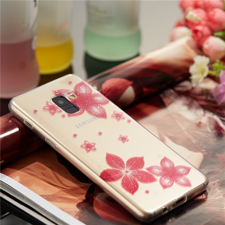 IMD Glitter Powder TPU Cell Phone Case for Samsung Galaxy A8+ (2018) - Red Flower-6