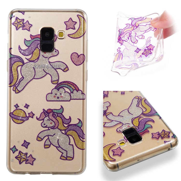 IMD Glitter Powder TPU Mobile Phone Shell for Samsung Galaxy A8+ (2018) - Playing Unicorns-1