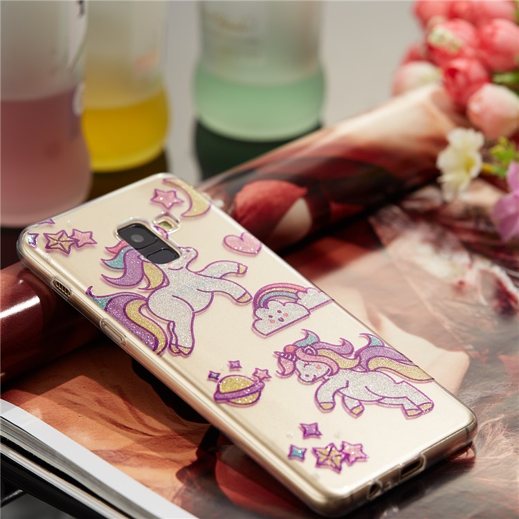 IMD Glitter Powder TPU Mobile Phone Shell for Samsung Galaxy A8+ (2018) - Playing Unicorns-7