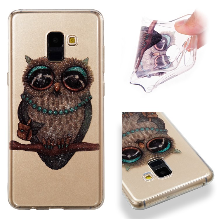 IMD Glitter Powder TPU Cell Phone Shell for Samsung Galaxy A8+ (2018) - Owl Pattern-1