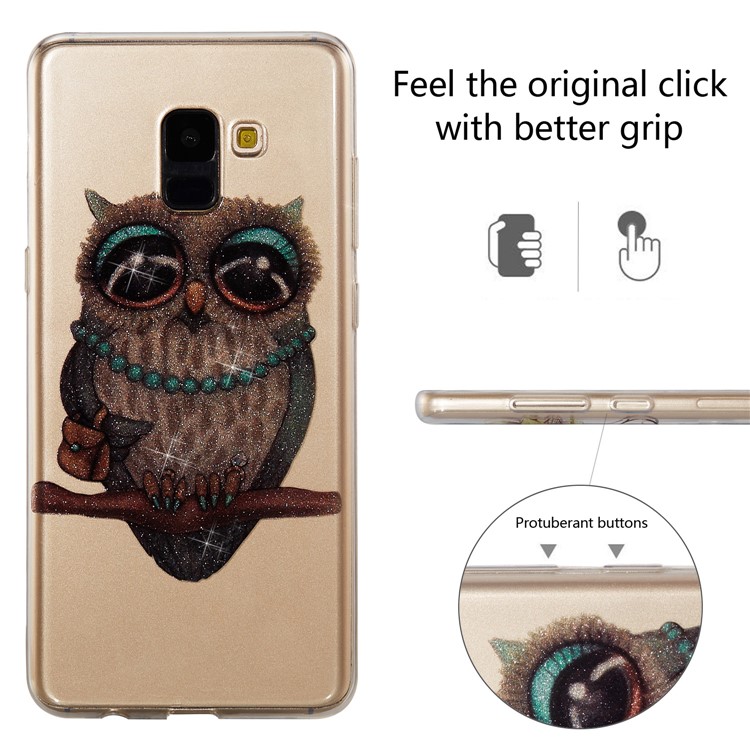 IMD Glitter Powder TPU Cell Phone Shell for Samsung Galaxy A8+ (2018) - Owl Pattern-2