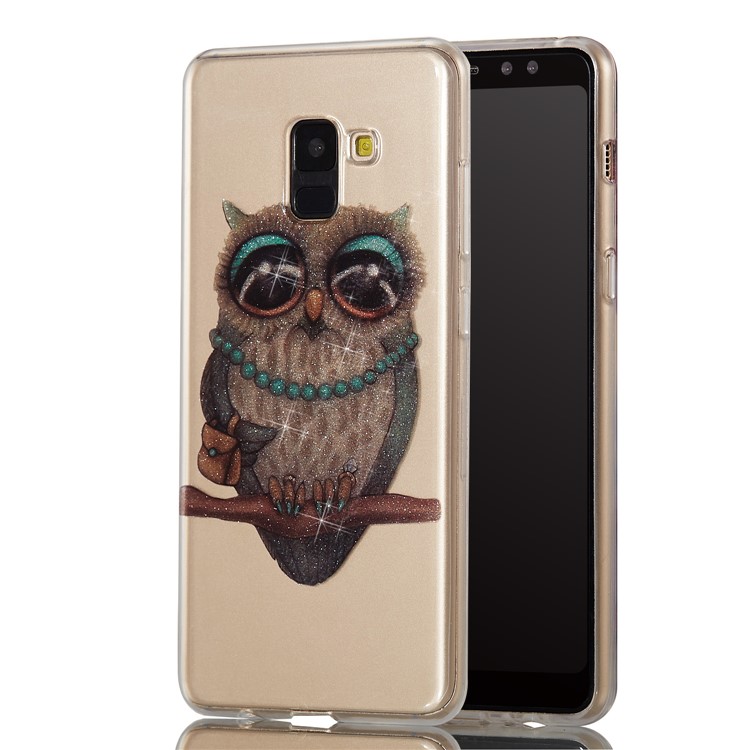 IMD Glitter Powder TPU Cell Phone Shell for Samsung Galaxy A8+ (2018) - Owl Pattern-6