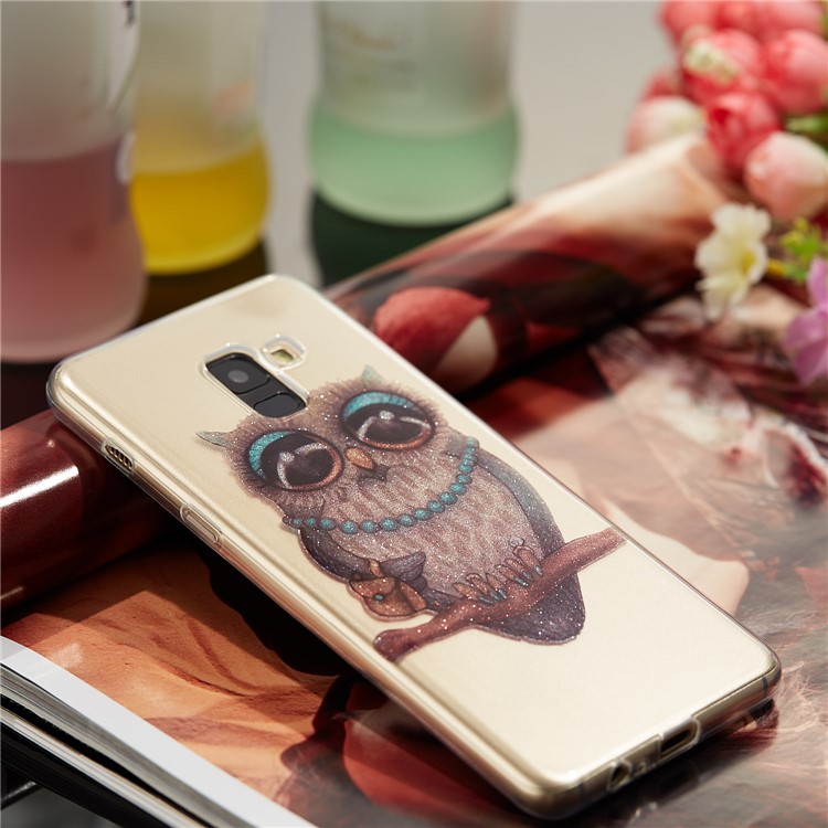 IMD Glitter Powder TPU Cell Phone Shell for Samsung Galaxy A8+ (2018) - Owl Pattern-7
