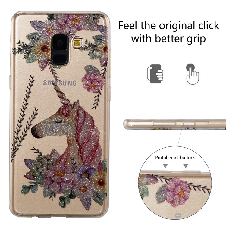 IMD Glitter Powder Soft TPU Phone Case for Samsung Galaxy A8+ (2018) - Unicorn and Flower-1
