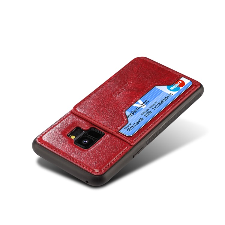 Crazy Horse PU leather Coated TPU Card Slot Back Case with Kickstand for Samsung Galaxy S9 SM-G960 - Red-4