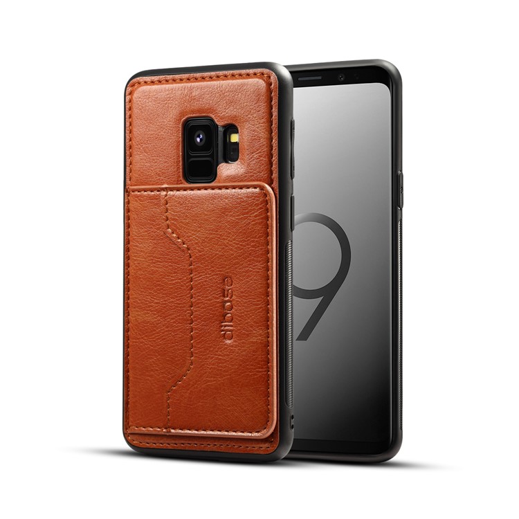 Crazy Horse PU leather Coated TPU Card Holder Back Cover with Kickstand for Samsung Galaxy S9 SM-G960 - Brown-1