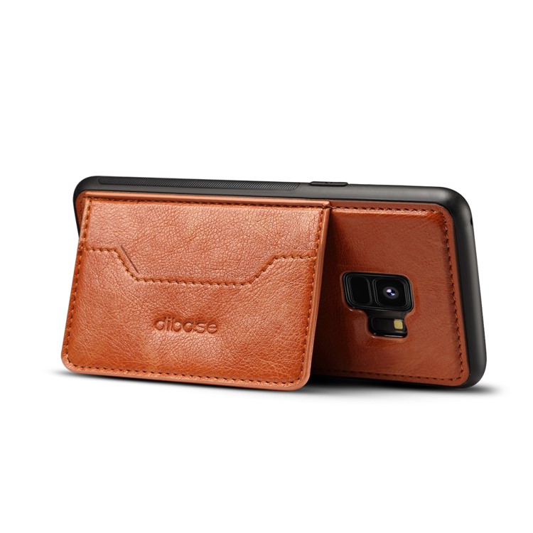 Crazy Horse PU leather Coated TPU Card Holder Back Cover with Kickstand for Samsung Galaxy S9 SM-G960 - Brown-3