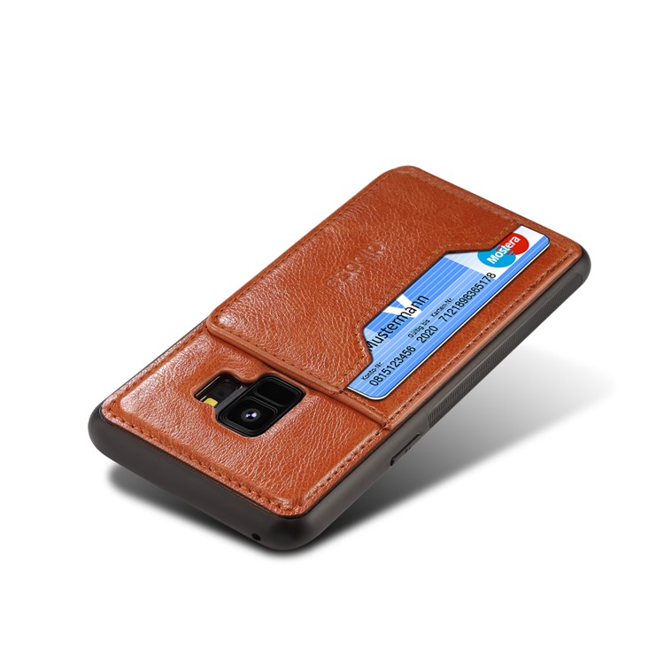 Crazy Horse PU leather Coated TPU Card Holder Back Cover with Kickstand for Samsung Galaxy S9 SM-G960 - Brown-5