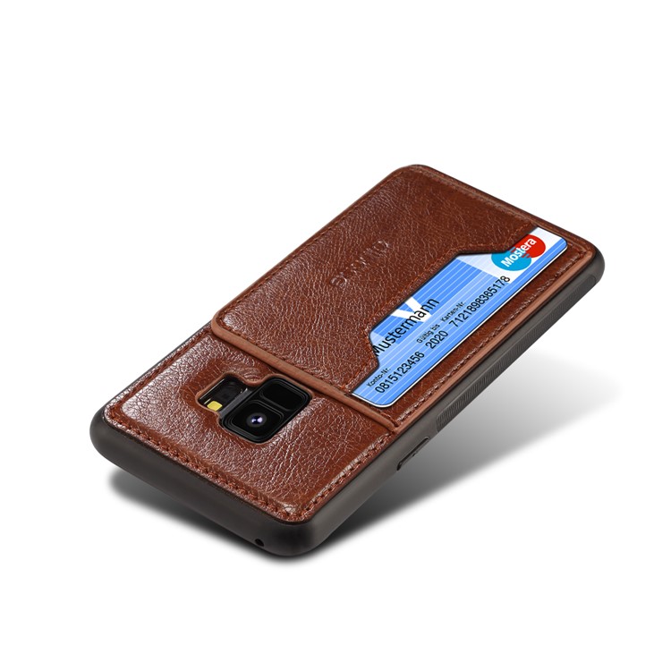 Crazy Horse PU leather Coated TPU Card Holder Back Shell with Kickstand for Samsung Galaxy S9 SM-G960 - Coffee-5