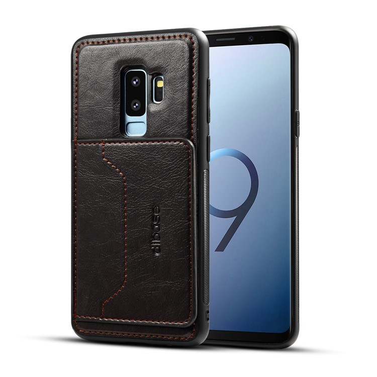 Crazy Horse PU leather Coated TPU Card Holder Back Case with Kickstand for Samsung Galaxy S9+ SM-G965 - Black-1