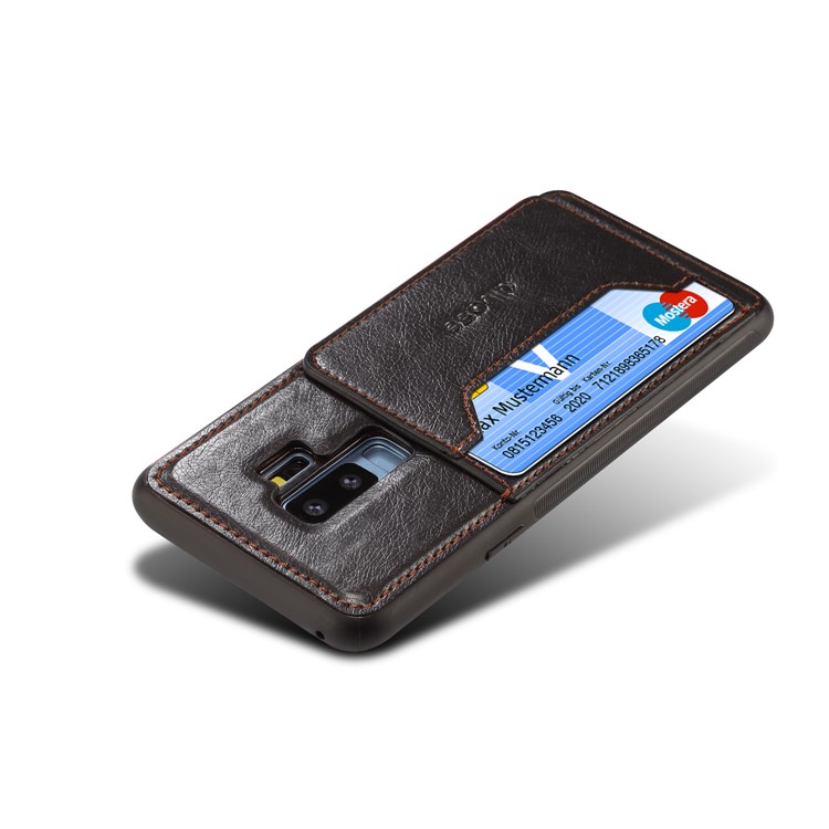 Crazy Horse PU leather Coated TPU Card Holder Back Case with Kickstand for Samsung Galaxy S9+ SM-G965 - Black-4